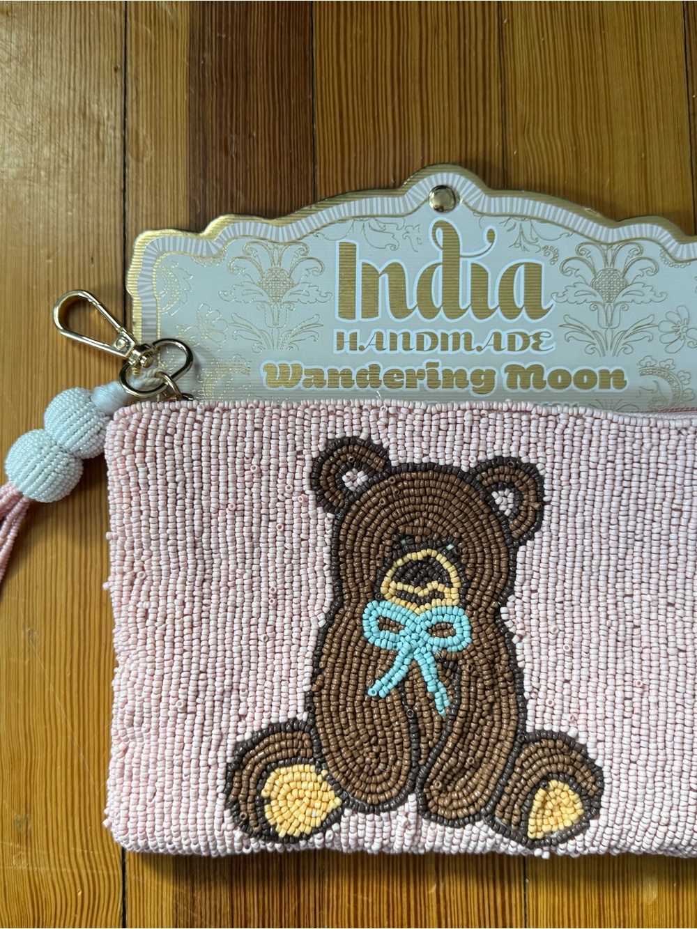 Marshalls Pink Beaded Bear Wristlet Clutch